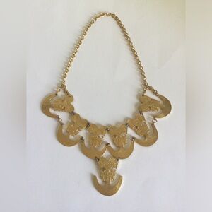 VINTAGE LA ROYALE BIRD MAN NECKLACE PRE COLUMBIAN BIB GOLD 60’S TRIBAL SIGNED